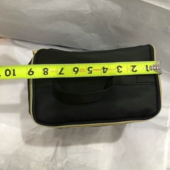 Large Black PU gold zip around makeup cosmetics beauty case bag with compartment - Picture 11 of 11